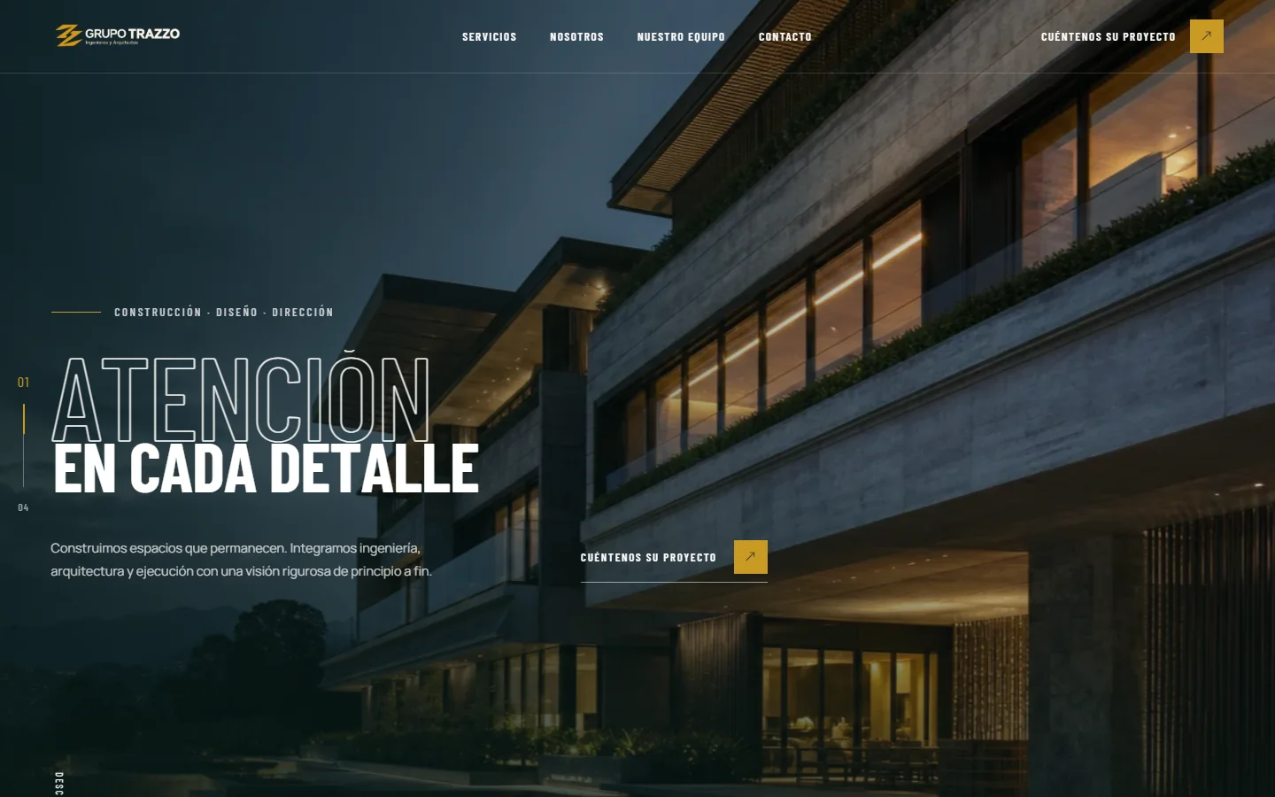 Captura real del sitio público de Grupo Trazzo, con su portada de construcción y diseño.